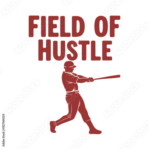 Baseball player swinging bat in field of hustle with determination and energy tshirt design