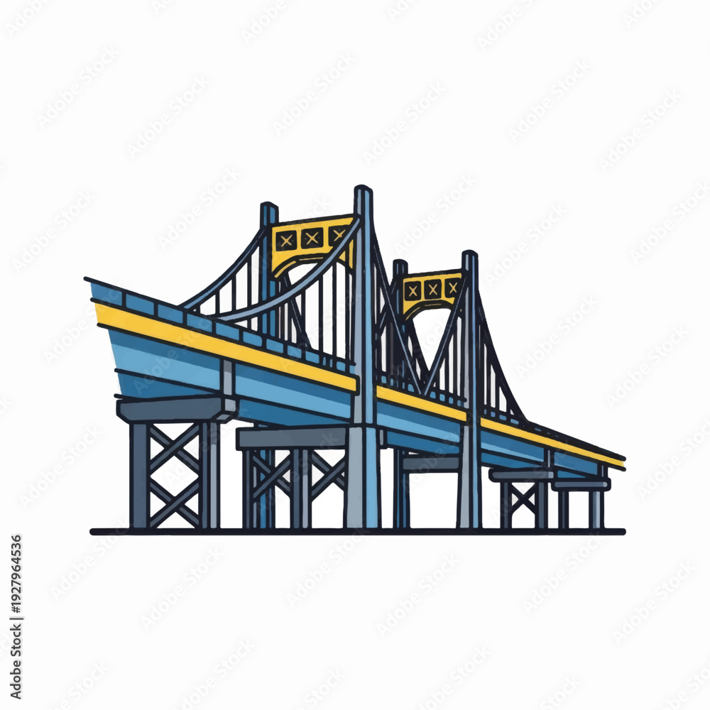 custom made wallpaper toronto digitalSuspension Bridge Illustration with Blue and Yellow Colors.