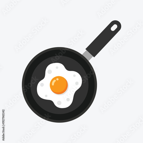 Fried Egg in Pan Icon – Breakfast Cooking Food Illustration