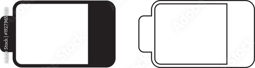 Battery status icon set collection, charging level indicator symbols with low, medium, full power and lightning bolt in solid and outline style vector isolated on transparent background