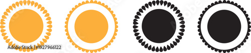 Sun rays and summer weather icons collection for meteorology forecast graphics and nature illustration design featuring orange and black circular sun symbol variations