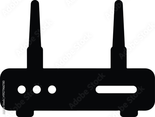 A flat design vector icon of a dual-antenna wireless router. Symbol for internet, Wi-Fi, network connectivity, and broadband modem