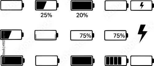 Battery icon set vector. battery charging symbol, battery charge level vector
