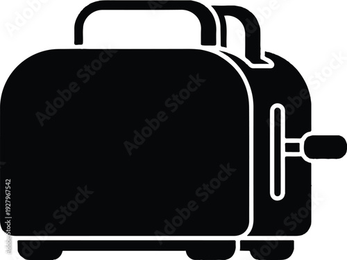 A simple black and white illustration of a classic two-slice toaster, a common kitchen appliance for browning bread