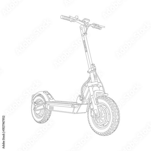 Electric scooter with foldable handlebar and large wheels on white background modern transportation concept