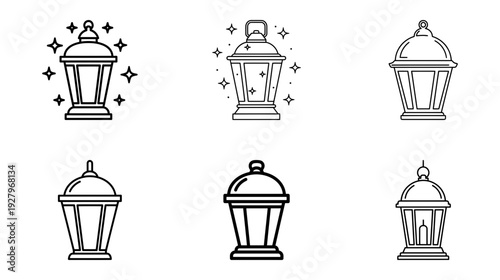 Collection of Ramadan lantern icons, traditional Islamic decorations and celebration symbols