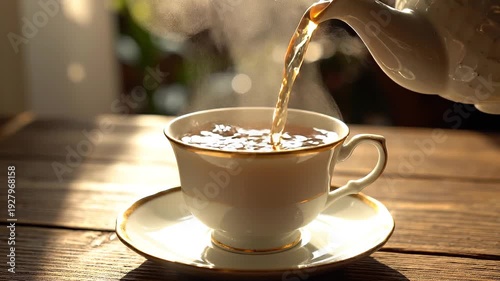 Tea Being Poured into a Cup in Close Up