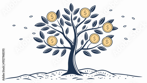 Vector Illustration of Money Tree for Investment, Financial Growth, and Passive Income Concept