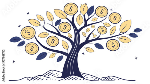 Vector Illustration of Money Tree for Investment, Financial Growth, and Passive Income Concept