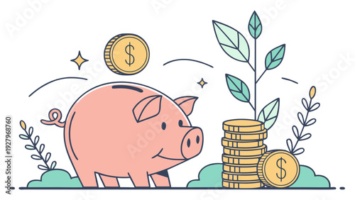 piggy bank and coins