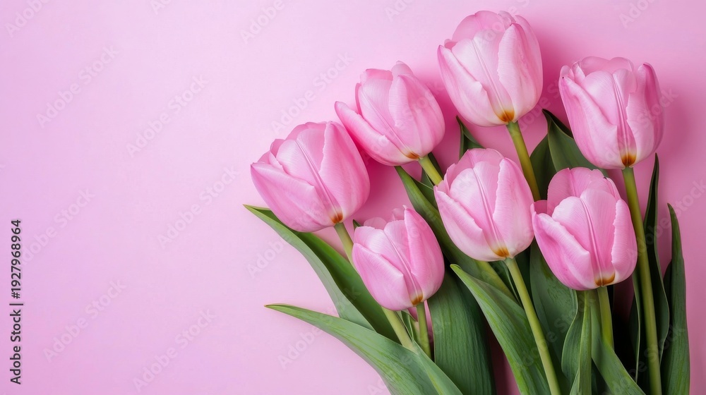 Obraz premium Beautiful pink tulips arranged on a soft rose background with plenty of space for custom text and decorations