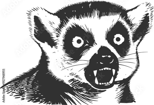 Angry lemur illustration wild animal face showing sharp teeth and intense expression