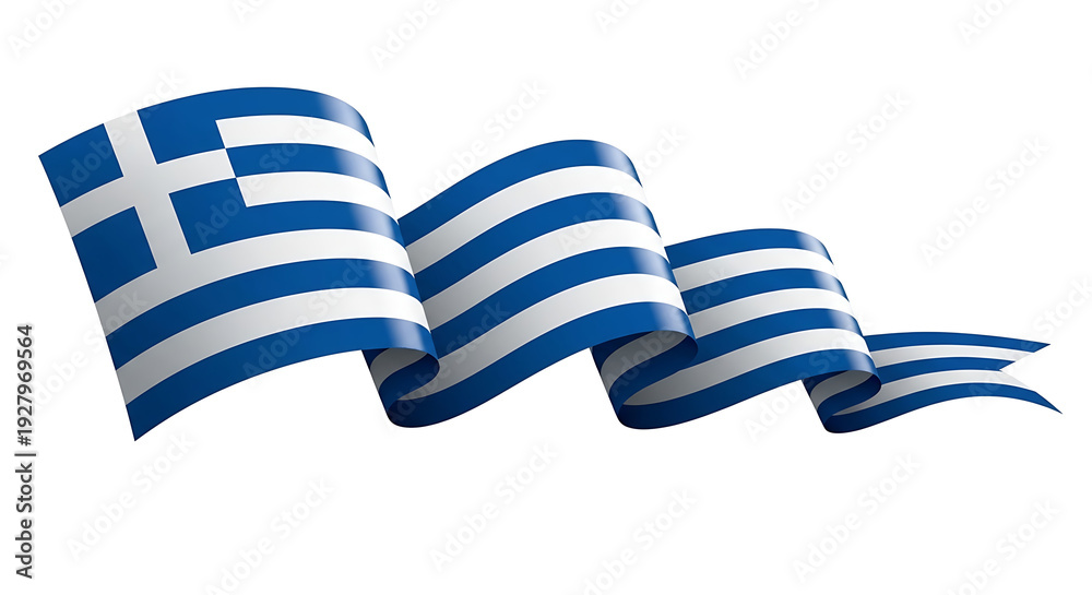 Obraz premium Greek flag waving in the wind with blue and white stripes and a cross emblem.