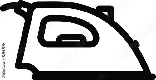 Simple black and white line drawing of an electric clothes iron, a household appliance for removing wrinkles from fabric