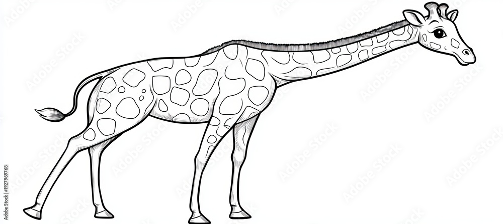 Fototapeta premium Detailed Outline Illustration of a Gentle Giant Giraffe for Educational Coloring and Fun Projects
