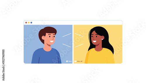 Two colleagues communicating through video call interface