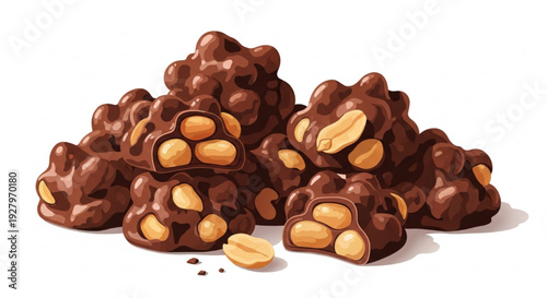 National Peanut Cluster Day Glossy Chocolate Peanut Clusters Close-Up Vector Illustration
