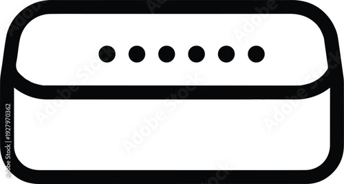 Minimalist outline of a smart speaker with five dots on top, representing audio output or controls