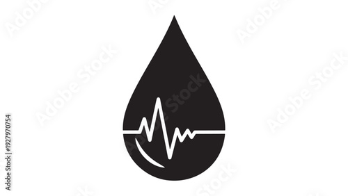 Blood Health Monitoring Icon Droplet with Heartbeat Line Representing Vital Signs Blood Screening Donor Awareness and Clinical Surveillance
