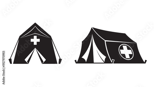 Emergency Field Hospital Tents Illustration Showing Disaster Relief Medical Camp for Humanitarian Response and Crisis Logistics