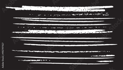 Collections of horizontal white chalk lines with varied distressed textures and thickness on a black chalkboard background.