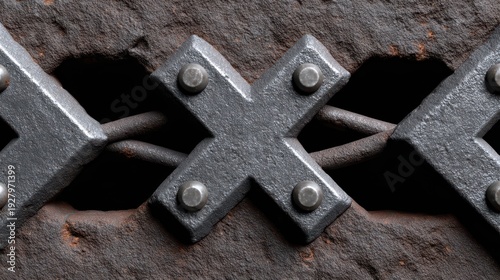 Wallpaper Mural Industrial metal cross braces and rivets on rusty steel background Torontodigital.ca