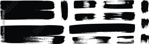 Black brush stroke collection, abstract paint streaks, ink smear textures, grunge design elements isolated on white background high resolution artwork