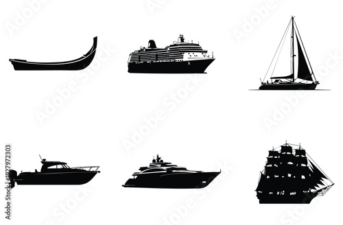 Silhouette of fishing boat on white background for fishing trip and recreational activities vector illustration