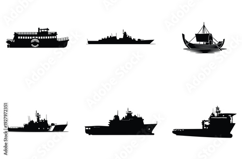 Silhouette of cruise ship on white background for travel and vacation vector illustration
