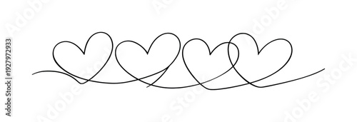 "Connected Heart Outline". Minimalistic one-line drawing single continuous line forming several interlinked