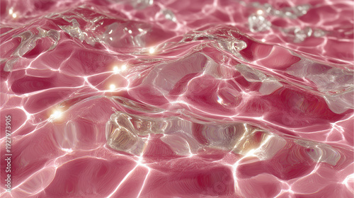 キラキラと輝く光が反射するピンク色の瑞々しい水面と波のバックグラウンド素材
