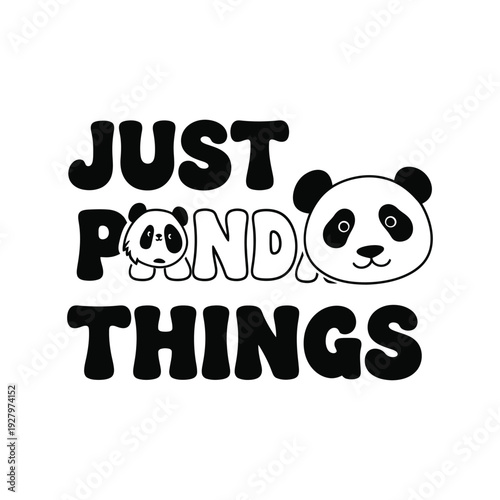 Panda faces and text on a white background with black letters and cute design tshirt design