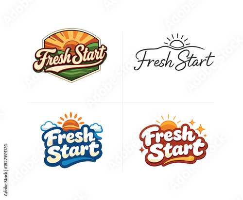 Fresh Start. Set lettering. 4 harmonious lettering variations of the same emblematic concept, each with