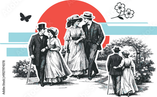 Antique Garden Collage. Minimalist editorial collage of overlapping black and white antique illustration