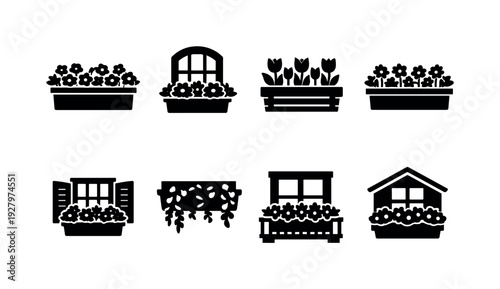 ons have theWindow box flowers line art. Filled icon set of Window box flowers line art: rectangular window