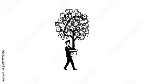 Carrying money tree prosperity business growth vector illustration