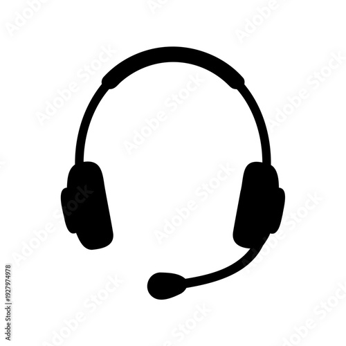 Minimalist black silhouette icon of a headset with microphone for communication needs Vector, illustration