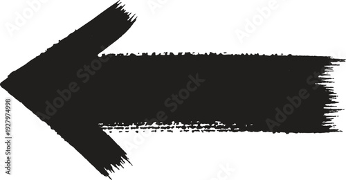 A large, black ink-painted arrow featuring a heavy distressed texture and brush-stroke edges, perfect for bold signage and urban graphic design.