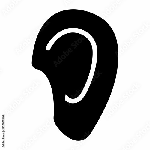 Simple black ear silhouette with white detail for hearing and anatomical illustration Vector, illustration
