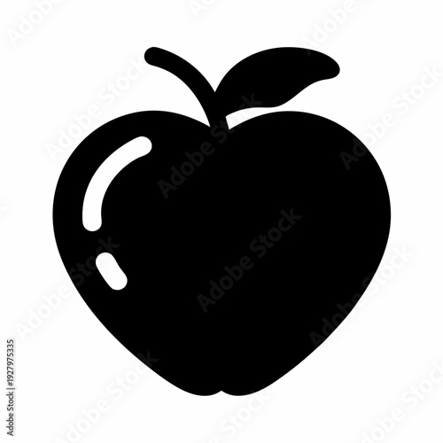 Black silhouette of an apple with a stem and leaf, symbolizing healthy eating Vector, illustration