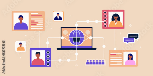 Global network connecting diverse people through digital communication technology