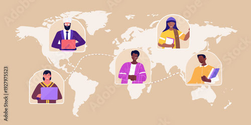 Diverse people connecting globally through technology and communication networks