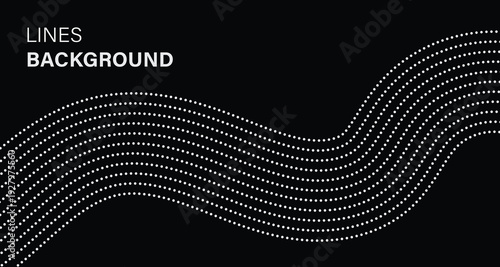 Modern Abstract Black Background with White Dotted Flowing Lines - Elegant Minimalist Tech Wave Pattern for Website Header, Banner, and Digital Presentation
