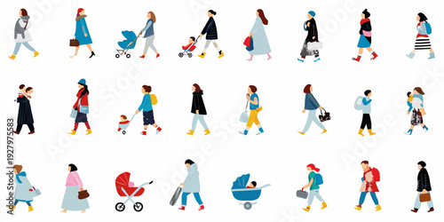 Diverse group of people including parents and children illustrated in vector style
