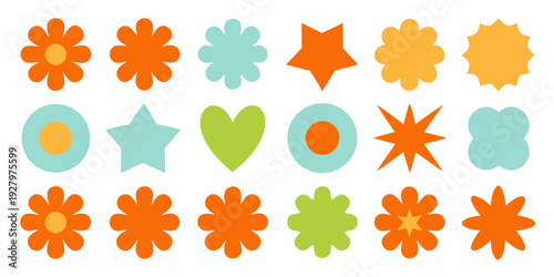 Colorful collection of simple geometric shapes and floral designs