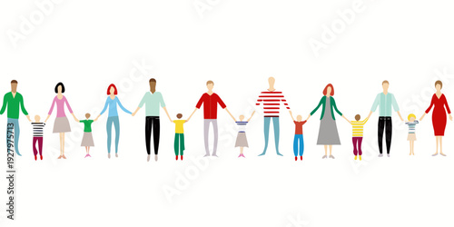 A diverse group of people holding hands in a horizontal line