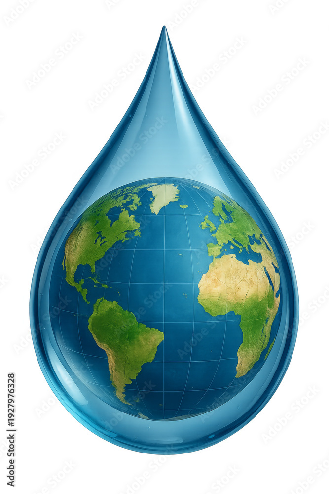 Fototapeta premium Earth globe inside water drop saving environment concept
