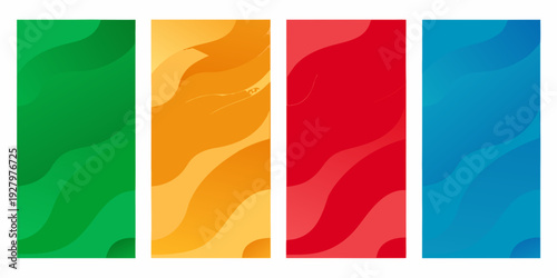 Four vibrant vertically oriented rectangles display swirling gradient colors