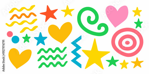 Colorful assortment of playful shapes and abstract design elements