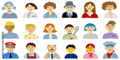 Diverse group of illustrated people representing various professions and roles